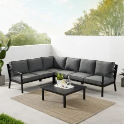 Cheapest ???? Crosley Furniture Clark 5Pc Outdoor Metal Sectional Set Taupe ????