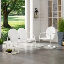 Budget ⌛ Crosley Furniture Griffith 2 Piece Metal Outdoor Conversation Seating Set - Loveseat & Chair In White Finishoveseat & Chair In Sky Blue Finish ????