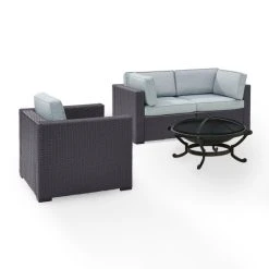 Promo ???? Crosley Furniture Biscayne 3 Person Outdoor Wicker Seating Set In Mist - Two Corner Chairs, One Arm Chair, Ashland Firepit ⭐ -Crosley Furniture Shop unnamed file 4114