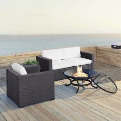 Top 10 ???? Crosley Furniture Biscayne Mocha Wicker/Steel 4-piece Outdoor Seating Set With Corner Chairs, Armchair, And Fireplace ✔️