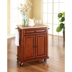 Cheap ???? Crosley Furniture Natural Wood Classic Cherry Finish Top Portable Kitchen Cart And Island ????