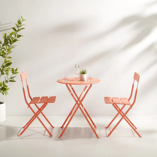 Deals ???? Crosley Furniture Karlee 3pc Indoor/Outdoor Metal Bistro Set - 23.5"d X 71.76"w X 32"h Coral ✔️ 4 Deals ???? Crosley Furniture Karlee 3pc Indoor/Outdoor Metal Bistro Set - 23.5"d X 71.76"w X 32"h Coral ✔️ - Image 2