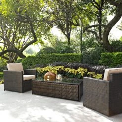 Deals ???? Crosley Furniture Palm Harbor 3 Piece Outdoor Wicker Seating Set With Sand Cushions ????