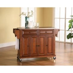 Cheap ✔️ Crosley Furniture Stainless Steel Top Classic Cherry Finish Kitchen Cart/Island ????
