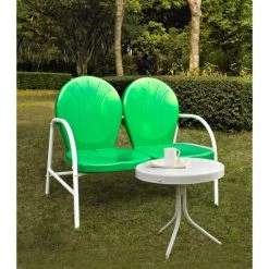 Best Sale ???? Crosley Furniture Griffith 2 Piece Metal Outdoor Conversation Seating Set - Loveseat & Table In Grasshopper Green Finish ????