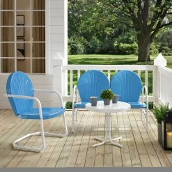 Best Pirce ???? Crosley Furniture Griffith 3 Piece Metal Outdoor Conversation Set - Loveseat & Chair In Sky Blue Finish With Side Table In White Finish ✨ -Crosley Furniture Shop unnamed file 4403