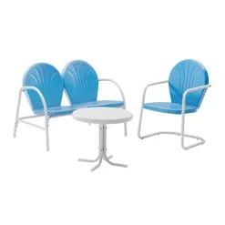 Best Pirce ???? Crosley Furniture Griffith 3 Piece Metal Outdoor Conversation Set - Loveseat & Chair In Sky Blue Finish With Side Table In White Finish ✨ -Crosley Furniture Shop unnamed file 4404