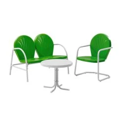 Promo ???? Crosley Furniture Griffith 3 Piece Metal Outdoor Conversation Set - Loveseat & Chair In Grasshopper Green Finish With Side Table In White Finish ???? -Crosley Furniture Shop unnamed file 4451