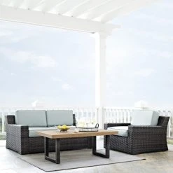 Discount ???? Crosley Furniture Beaufort 3 Piece Outdoor Wicker Seating Set With Mist Cushion ⌛