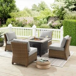 Best Sale ???? Crosley Furniture Bradenton 5Pc Outdoor Wicker Conversation Set W/Fire Table Sangria ????