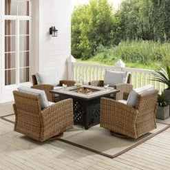 Cheap ⌛ Crosley Furniture Bradenton 5Pc Swivel Rocker Conversation Set W/Fire Table Gray ????