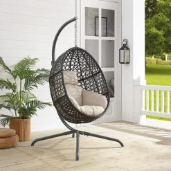 Budget ???? Crosley Furniture Calliope Indoor/Outdoor Wicker Hanging Egg Chair - 57.13"x57.13"x76.75" ????