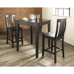Buy ???? Crosley Furniture 3 Piece Pub Dining Set With Tapered Leg And School House Stools In Black Finish ????