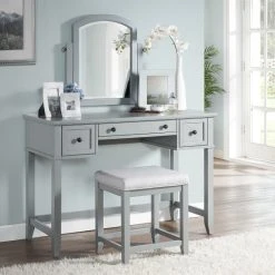 Outlet ???? Crosley Furniture Vista Vanity, Mirror And Stool In Vintage Grey ????
