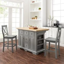 Best Sale ⭐ Crosley Furniture Julia Wood Top Island W/X-Back Stools - 50 "W X 60 "D X 41 "H ❤️