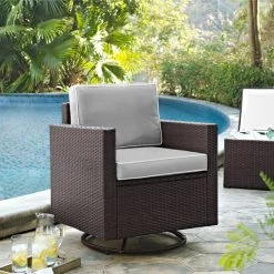 Wholesale ???? Crosley Furniture Palm Harbor OutdoorWicker Swivel Rocker Chair With Grey Cushions ????