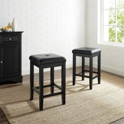 Outlet ???? Crosley Furniture Upholstered Black 24-inch Square Seat Bar Stools (Set Of 2) ⌛