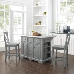 Top 10 ???? Crosley Furniture Julia Stainless Steel Top Island W/X-Back Stools - 50 "W X 60 "D X 41 "H ⭐
