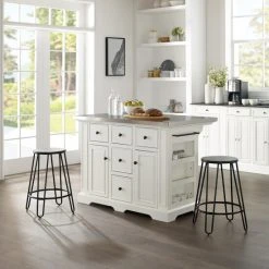 Wholesale ???? Crosley Furniture Julia Stainless Steel Top Island W/Ava Stools - 50 "W X 55 "D X 36 "H ⭐