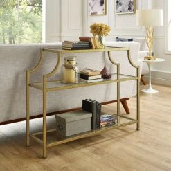 Best deal ???? Crosley Furniture Aimee Glass/ Gold Finish Steel 3-tier Console Table ????