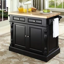 Hot Sale ???? Crosley Furniture Oxford Butcher Block Top Kitchen Island In Black Finish ????