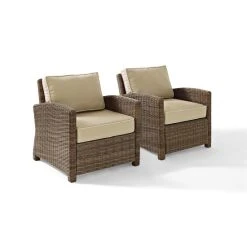 New ✔️ Crosley Furniture Bradenton Outdoor Wicker Arm Chairs With Sand Cushions (Set Of 2) ????