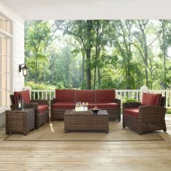 Cheapest ⌛ Crosley Furniture Bradenton Outdoor Wicker 5-Piece Sofa Set With Sangria Cushions ????