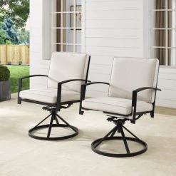 New ???? Crosley Furniture Kaplan 2Pc Outdoor Dining Swivel Chair Set ✨