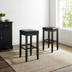Promo ???? Crosley Furniture Upholstered Black-finish Square-seat Bar Stool (Set Of 2) - 14.75 "W X 14.75 "D X 29.25"H - 14.75 "W X 14.75 "D X 29.25"H ????