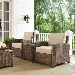 Budget ✔️ Crosley Furniture Bradenton Brown Wicker Sand Cushions Outdoor Conversation Set (Set Of 3) ✨