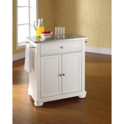 New ✔️ Crosley Furniture Alexandria White Wood Portable Kitchen Island With Stainless Steel Top ❤️