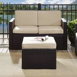 Best Sale ✔️ Crosley Furniture Palm Harbor Outdoor Wicker Ottoman In Brown With Sand Cushions ❤️ -Crosley Furniture Shop unnamed file 968